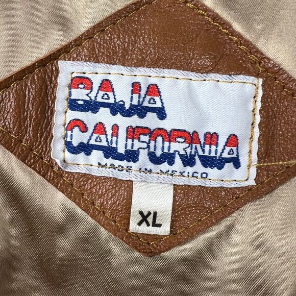 Baja California Vintage Faux-Leather Western Vest Brown Sleeveles Pocket Size XL - Picture 3 of 12